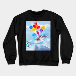 Cute Turtle Flying With Balloons Crewneck Sweatshirt